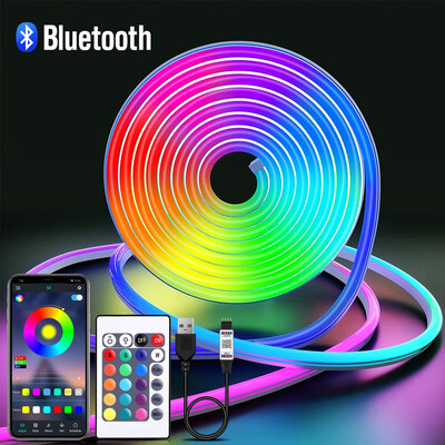 5V USB RGB Νέον LED Λωρίδα Αδιάβροχη Ευέλικτη Ταινία Κορδέλας Φώτα νέον με εφαρμογή και τηλεχειριστήριο για διακόσμηση δωματίου στο σπίτι