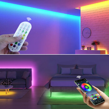 12V/24V EU щепсел RGB неонова LED лента, 1/2/3/4/5/10/15M водоустойчива RGB неонова лента Bluetooth приложение и дистанционно за неоново декоративно осветление