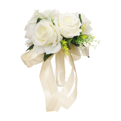 Μεταξωτές ανθοδέσμες γάμου Νυφική ανθοδέσμη Λευκά μεταξωτά λουλούδια τριαντάφυλλα Τεχνητό μπουκέτο νύφης που κρατά λουλούδια αξεσουάρ γάμου