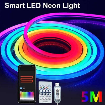 5V Neon Strip Light RGBIC Bluetooth Neon Led Strip Lights 1M 2M 3M 5M αδιάβροχο Flex Ribbon Led Tape for the Room Decor Strip