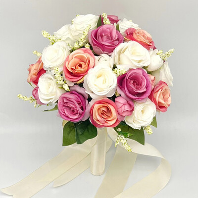 Mireasa Domnisoare de onoare Buchet de nunta Panglica de matase Trandafiri Flori artificiale de tinere Buchet de nunta de mireasa Ramo rosas novia