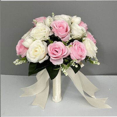 Mireasa Domnisoare de onoare Buchet de nunta Panglica de matase Trandafiri Flori artificiale de tinere Buchet de nunta de mireasa Ramo rosas novia