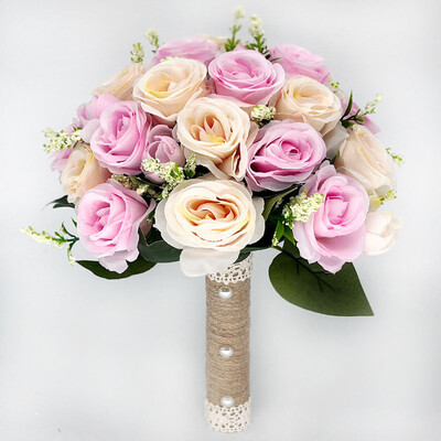 Mireasa Domnisoare de onoare Buchet de nunta Panglica de matase Trandafiri Flori artificiale de tinere Buchet de nunta de mireasa Ramo rosas novia