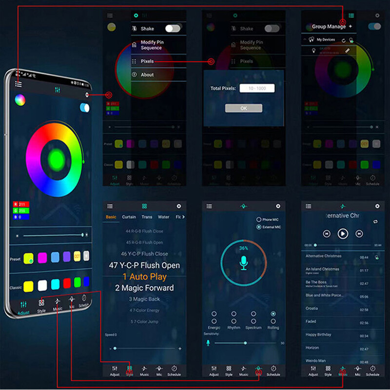 Symphonic APP valdymas 256 spalvų LED stoglangis Aplinkos apšvietimas Atmosferinis stoglangis Apšvietimas Automobilio stogas Panoraminis stoglangis Aplinkos apšvietimas