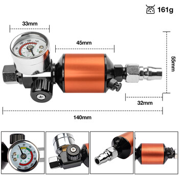 Интегриран въздушен регулатор с въздушен филтър Вграден комплект регулатор на въздушно налягане за тежък режим за пистолети за пръскане и пневматични инструменти (1/4 NPT)