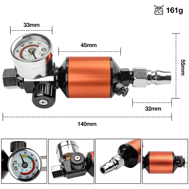 Integruotas oro reguliatorius su oro filtru, didelio našumo oro slėgio reguliatoriaus rinkinys, skirtas purkštuvams ir pneumatiniams įrankiams (1/4 NPT)