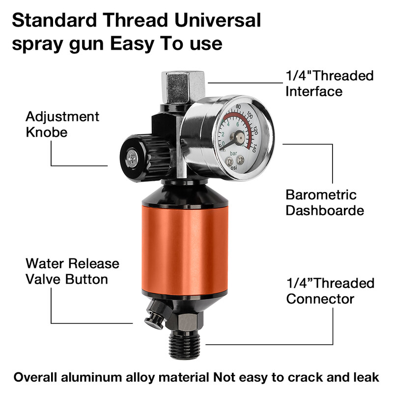 Integruotas oro reguliatorius su oro filtru, didelio našumo oro slėgio reguliatoriaus rinkinys, skirtas purkštuvams ir pneumatiniams įrankiams (1/4 NPT)