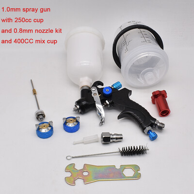 Mini pihustuspüstol 1,0 mm autovärvi pihustuspüstol 0,8 mm düüsikomplekt 400CC/250CC paagi õhuvärvipüstol koos värvisegamistopsi ja adapteriga