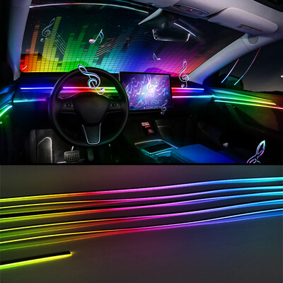 18 vienā pilnkrāsu straumes automašīnas apkārtējās vides gaismas RGB 64 krāsu universāls LED salons, slēpta akrila sloksne, simfoniskā atmosfēras lampa