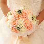 Buchet de nunta de mireasa Domnisoare de onoare Artificial PE Flori de trandafir Buchet de nunta alb perlat fals