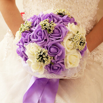 Νυφική ανθοδέσμη Bridesmaid Artificial PE Rose Flower Fake Pearl White Bouquet Wedding