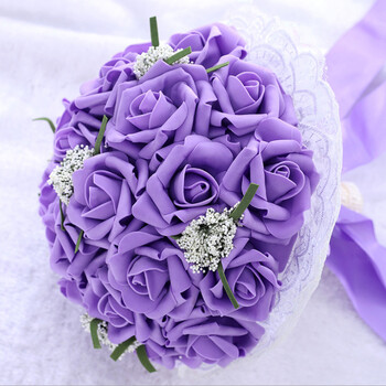 Νυφική ανθοδέσμη Bridesmaid Artificial PE Rose Flower Fake Pearl White Bouquet Wedding