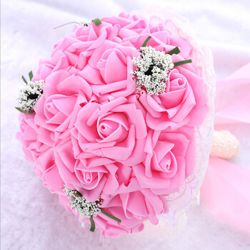 Νυφική ανθοδέσμη Bridesmaid Artificial PE Rose Flower Fake Pearl White Bouquet Wedding