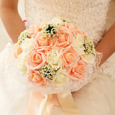 Buchet de nunta de mireasa Domnisoare de onoare Artificial PE Flori de trandafir Buchet de nunta alb perlat fals