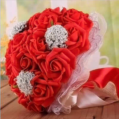 Buchet de nunta de mireasa Domnisoare de onoare Artificial PE Flori de trandafir Buchet de nunta alb perlat fals