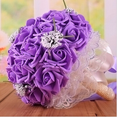 Buchet de nunta de mireasa Domnisoare de onoare Artificial PE Flori de trandafir Buchet de nunta alb perlat fals