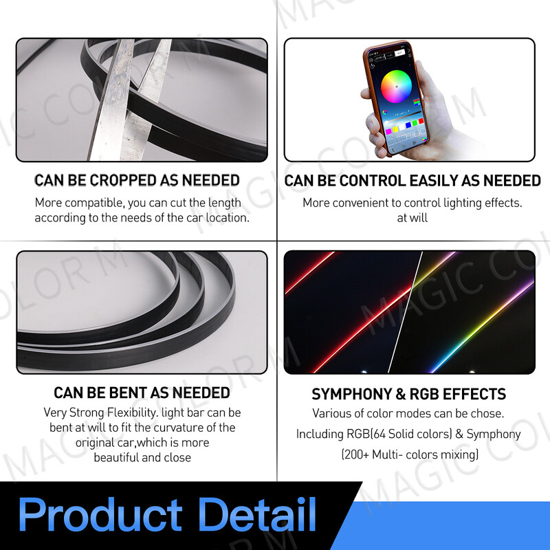 140cm 55,12" Ηλιοροφή αυτοκινήτου Φώτα περιβάλλοντος LED Skylight Symphony RGB Εσωτερικές ακρυλικές λωρίδες Διακόσμηση Ατμόσφαιρα Λαμπτήρα Εφαρμογής Έλεγχος