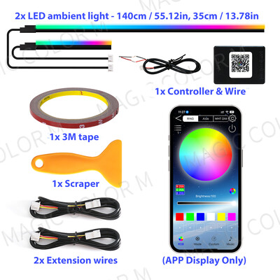 140 εκ. 55,12" Φωτισμός περιβάλλοντος αυτοκινήτου LED Symphony RGB Εσωτερικές ακρυλικές λωρίδες Διακόσμηση ταμπλό κονσόλας Έλεγχος εφαρμογής φωτισμού ατμόσφαιρας