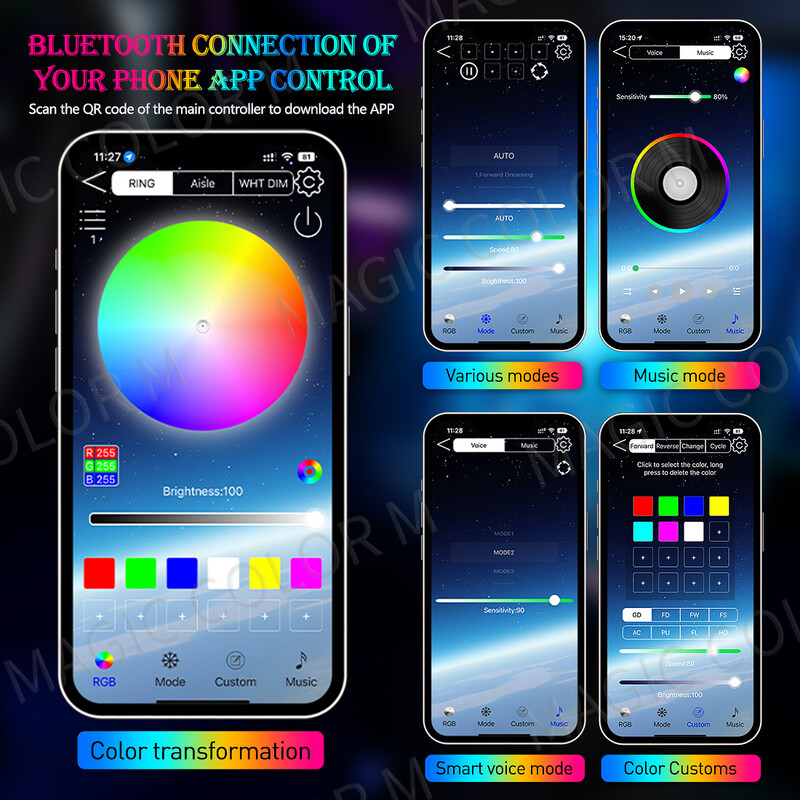 140 εκ. 55,12" Φωτισμός περιβάλλοντος αυτοκινήτου LED Symphony RGB Εσωτερικές ακρυλικές λωρίδες Διακόσμηση ταμπλό κονσόλας Έλεγχος εφαρμογής φωτισμού ατμόσφαιρας