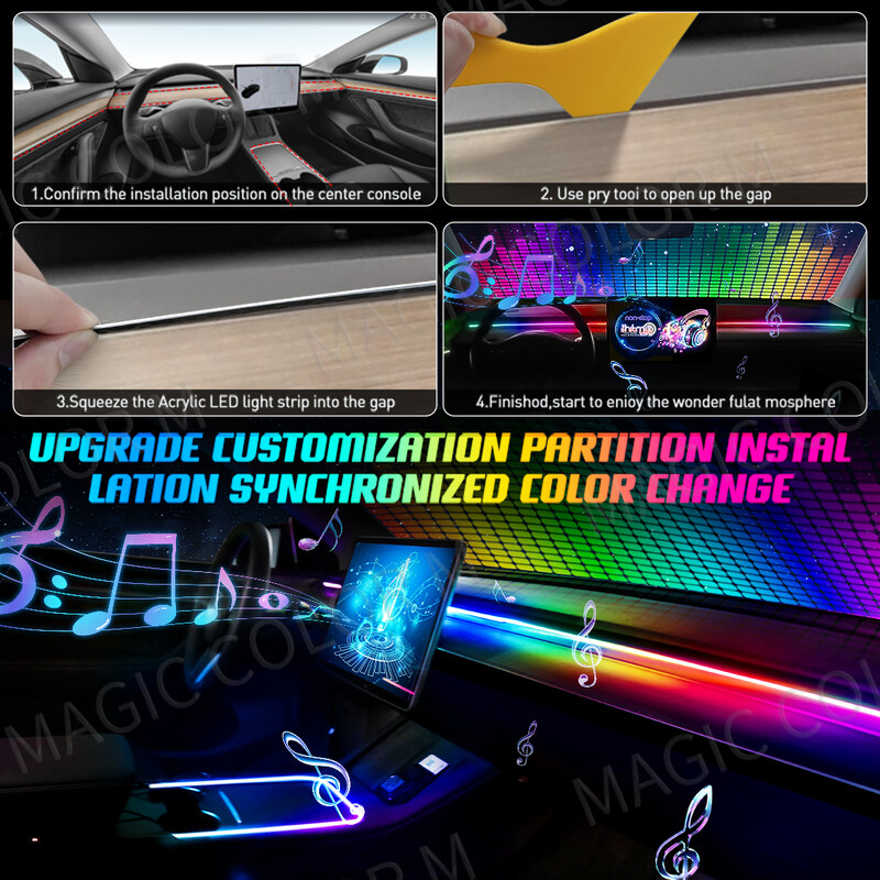 140 εκ. 55,12" Φωτισμός περιβάλλοντος αυτοκινήτου LED Symphony RGB Εσωτερικές ακρυλικές λωρίδες Διακόσμηση ταμπλό κονσόλας Έλεγχος εφαρμογής φωτισμού ατμόσφαιρας