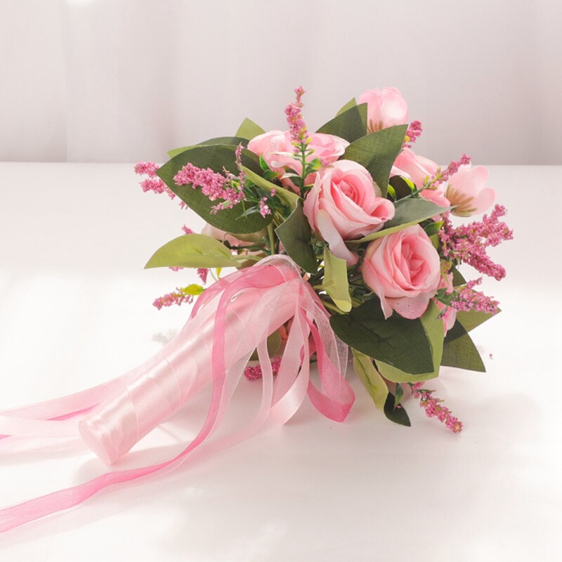 Νυφική ανθοδέσμη Λευκά μεταξωτά λουλούδια τριαντάφυλλα Τεχνητές καρφίτσες μπουτονιέρα νύφης Μαριάζ ανθοδέσμη Γαμήλιο πάρτι