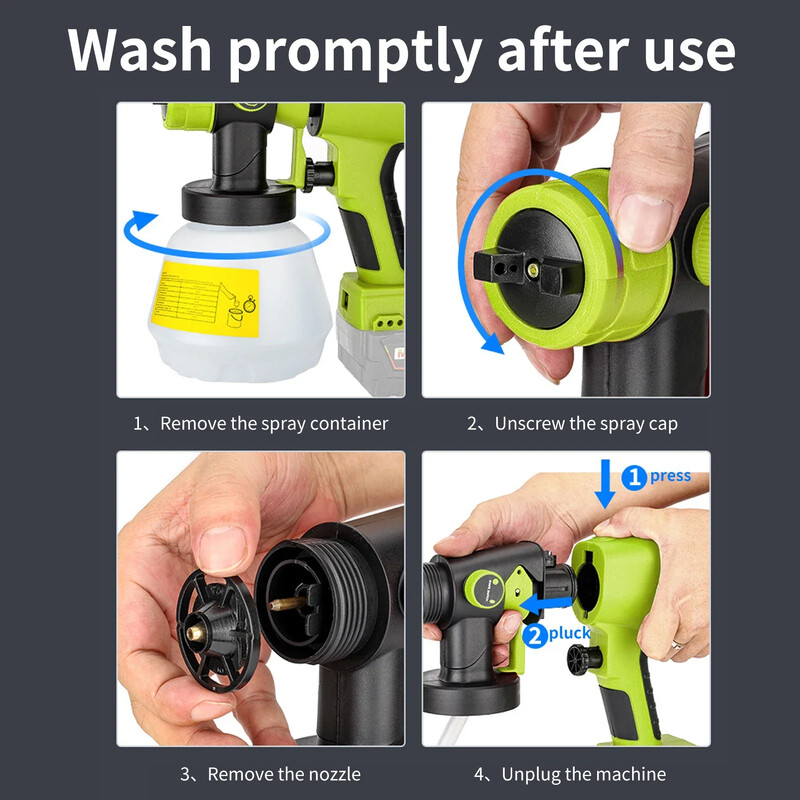 Belaidis dažų purkštuvo keitimas, skirtas DEWALT, RYOBI 20V Max baterija, rankiniai elektriniai dažų purkštuvo įrankiai su 1000 ml talpos indu