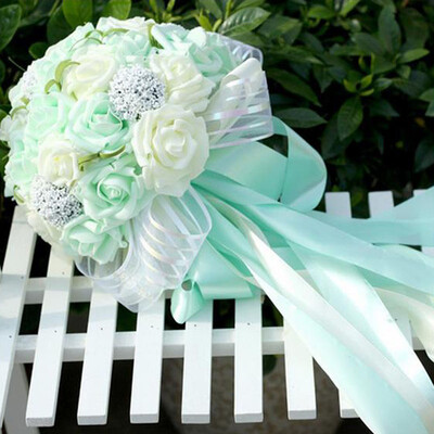 perfectlifeoh Mint Green Umjetno cvijeće Vjenčani buketi za djeveruše 2016. Romantični vjenčani buketi broševa Dodaci za vjenčanje