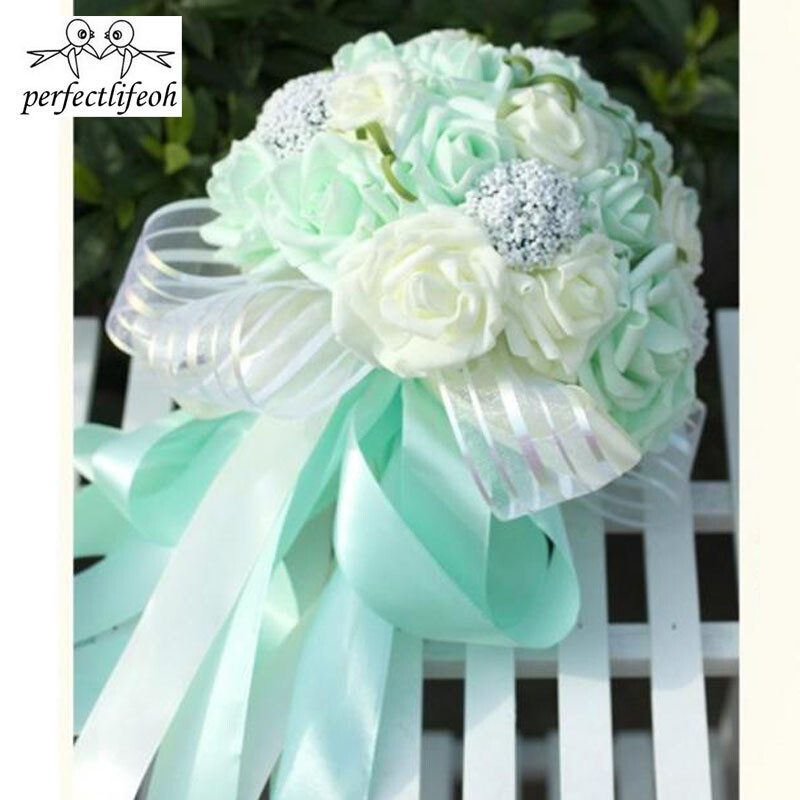 perfectlifeoh Mint Green Umjetno cvijeće Vjenčani buketi za djeveruše 2016. Romantični vjenčani buketi broševa Dodaci za vjenčanje