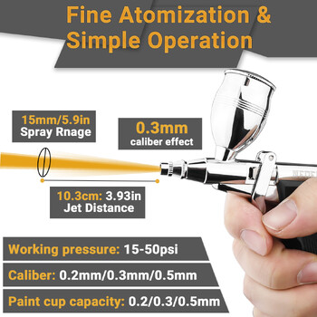 0,2/0,3/0,5 mm Гравитационен спрей пистолет с двойно/двойно действие 2cc 5cc 13cc Комплект въздушна четка спрей въздушна четка за модел на автомобил Занаятчийска боя Направи си сам