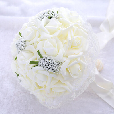 European Retro Beautiful Roses Φύλλα ευκαλύπτου Τεχνητά λουλούδια για Αξεσουάρ διακόσμησης γάμου σπιτιού 3 μπουκέτα