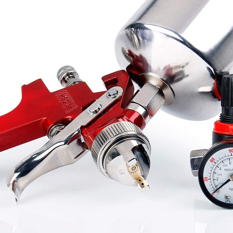 HVLP Gravity Feed oro purškimo pistoleto rinkinys su 1,4 1,5 2,5 mm purkštukais, dažų pistoletu su 1000 cc aliuminio puodeliu, sienų dažymas, pagrindo dangos