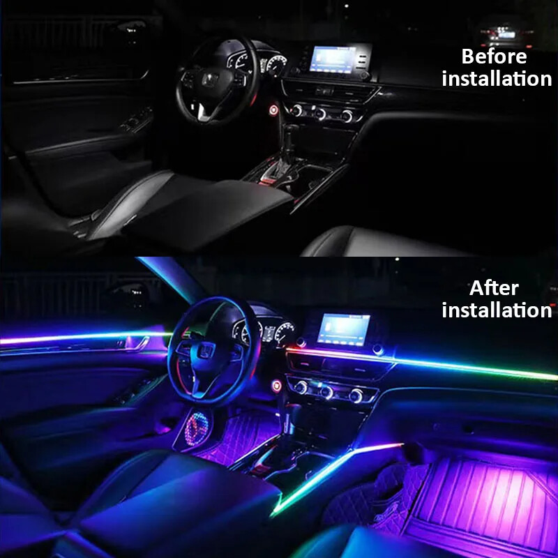 Φωτισμός LED αυτοκινήτου Κρυφές Ακρυλικές Λωρίδες Πλήρες Χρώματα Auto Εσωτερικό RGB 64 Χρώματα Ατμόσφαιρα Εφαρμογή Τηλεχειριστήριο USB