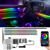 9 IN1Car Εσωτερικά Φωτιστικά Περιβάλλοντος Strip RGB 64 Χρώμα ακρυλικό κρυφό νέον για ταμπλό/διακοσμητικά φωτιστικά πόρτας APP Έλεγχος