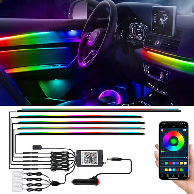 9 IN1Car Εσωτερικά Φωτιστικά Περιβάλλοντος Strip RGB 64 Χρώμα ακρυλικό κρυφό νέον για ταμπλό/διακοσμητικά φωτιστικά πόρτας APP Έλεγχος