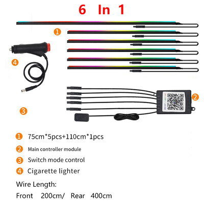 9 IN1Car Εσωτερικά Φωτιστικά Περιβάλλοντος Strip RGB 64 Χρώμα ακρυλικό κρυφό νέον για ταμπλό/διακοσμητικά φωτιστικά πόρτας APP Έλεγχος