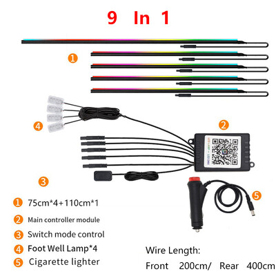 9 IN1Car Εσωτερικά Φωτιστικά Περιβάλλοντος Strip RGB 64 Χρώμα ακρυλικό κρυφό νέον για ταμπλό/διακοσμητικά φωτιστικά πόρτας APP Έλεγχος