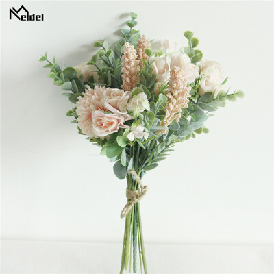 Meldel Esküvői Virágcsokor Műselyem Rózsa Lucky Ball Virág Otthon Esküvői Dekoráció Menyasszonyi Csokor Erdei Stílusú Eukaliptusz