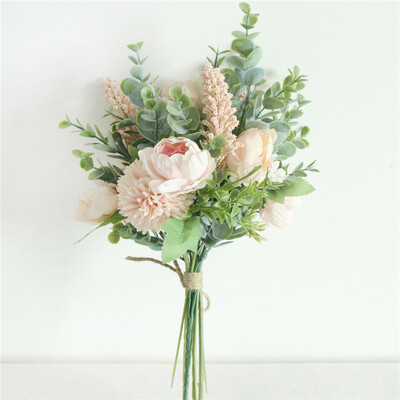 Meldel Esküvői Virágcsokor Műselyem Rózsa Lucky Ball Virág Otthon Esküvői Dekoráció Menyasszonyi Csokor Erdei Stílusú Eukaliptusz