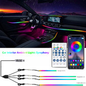 4-IN-1 110+75CM LED-uri pentru mașină Benzi acrilice ambientale Iluminare din spate culori complete Auto Interior RGB Lampă de atmosferă Aplicație Telecomandă USB