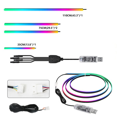 4-IN-1 110+75CM LED-uri pentru mașină Benzi acrilice ambientale Iluminare din spate culori complete Auto Interior RGB Lampă de atmosferă Aplicație Telecomandă USB