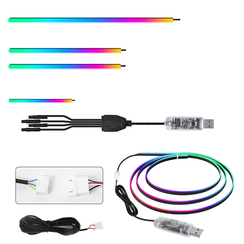 4-IN-1 110+75CM LED-uri pentru mașină Benzi acrilice ambientale Iluminare din spate culori complete Auto Interior RGB Lampă de atmosferă Aplicație Telecomandă USB