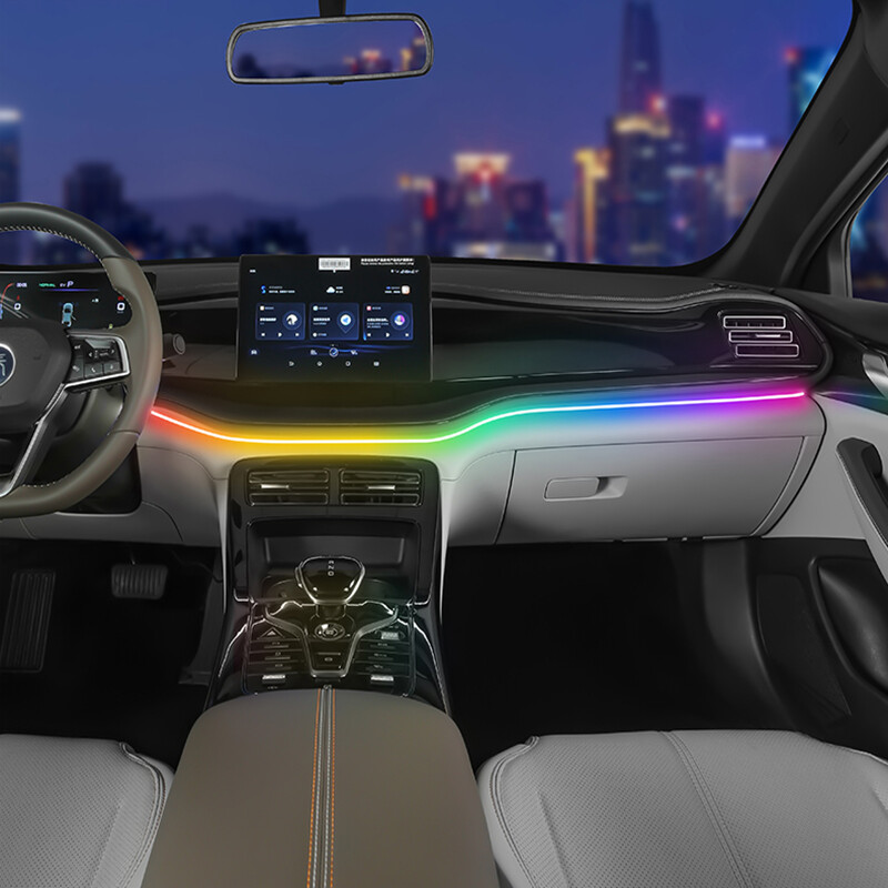 4-IN-1 110+75CM LED-uri pentru mașină Benzi acrilice ambientale Iluminare din spate culori complete Auto Interior RGB Lampă de atmosferă Aplicație Telecomandă USB