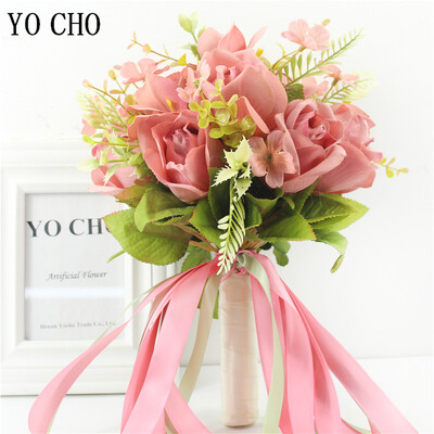 YO CHO Svilene ruže Vjenčani buket za djeveruše Vjenčani buketi Bijelo ružičasto umjetno cvijeće Bračni pribor Dekoracija doma