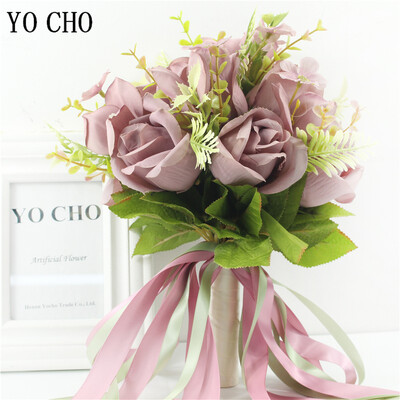 YO CHO Svilene ruže Vjenčani buket za djeveruše Vjenčani buketi Bijelo ružičasto umjetno cvijeće Bračni pribor Dekoracija doma