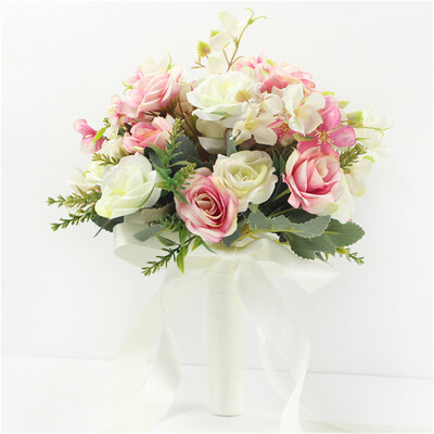 YO CHO Svilene ruže Vjenčani buket za djeveruše Vjenčani buketi Bijelo ružičasto umjetno cvijeće Bračni pribor Dekoracija doma