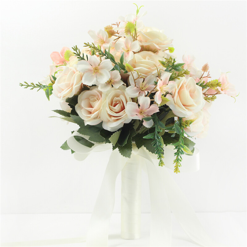YO CHO Svilene ruže Vjenčani buket za djeveruše Vjenčani buketi Bijelo ružičasto umjetno cvijeće Bračni pribor Dekoracija doma