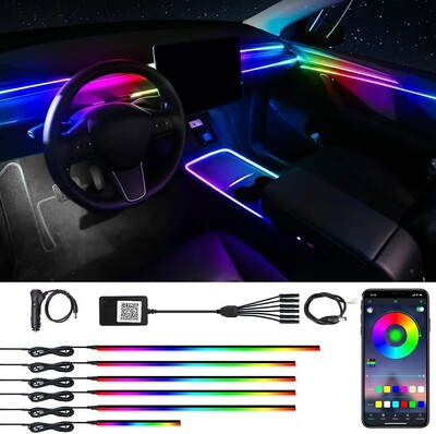 6/5/2 in 1 RGB Led Atmosphere Automobilinis apšvietimas Akrilo juostelės salono šviestuvai Visos spalvos Streamer Symphony aplinkos lempa USB/DC/cigaretė