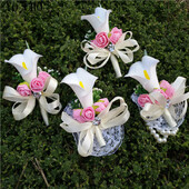 YO CHO White Calla Lely Vestuvių Boutonnieres Putplasčio rožės Riešo Gėlės Vestuvių Korsažo ir Jaunikio Gėlių Santuokos Prom Sagės Smeigtukai