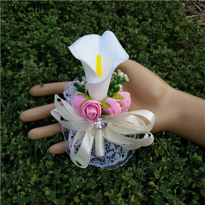 YO CHO White Calla Lely Vestuvių Boutonnieres Putplasčio rožės Riešo Gėlės Vestuvių Korsažo ir Jaunikio Gėlių Santuokos Prom Sagės Smeigtukai