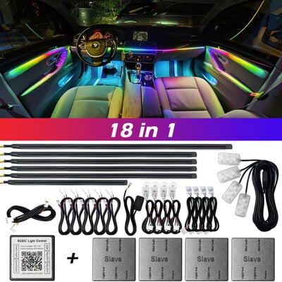 18 az 1-ben kétzónás Symphony Streamer autós környezeti megvilágítású belső LED teljes színű RGB neon akrilcsíkos légköri világítási készlet alkalmazás